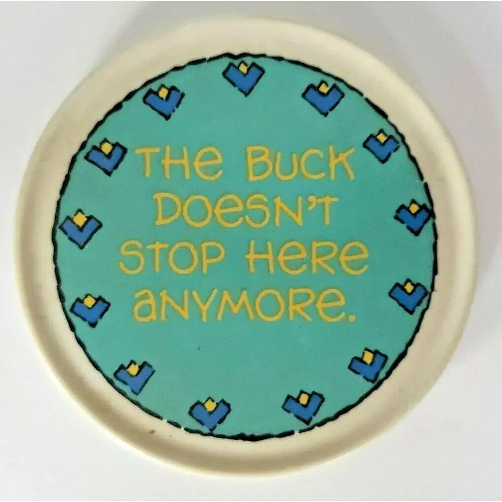 Vintage 1985 Hallmark Mug‎ Mates Coffee Cup With Lid The Buck Stop Over There MS